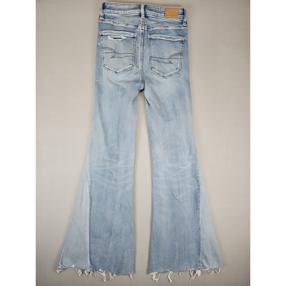 American Eagle Jeans Women's 2 25x31 Festival Flare Faded Stretch‎ Raw Hem BOHO - Picture 6 of 8
